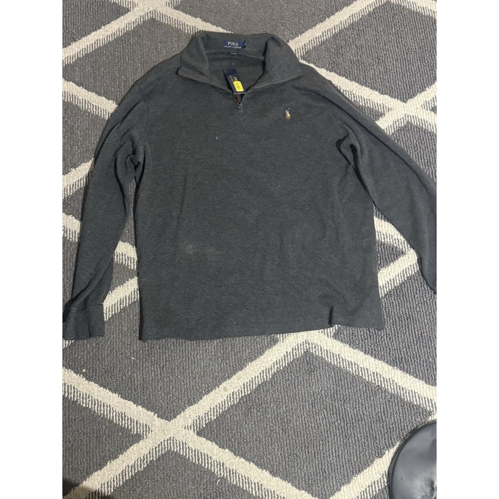 POLO RALPH LAUREN Men's Cotton Quarter Zip Estate Rib Pullover, GRAY, NWT XL